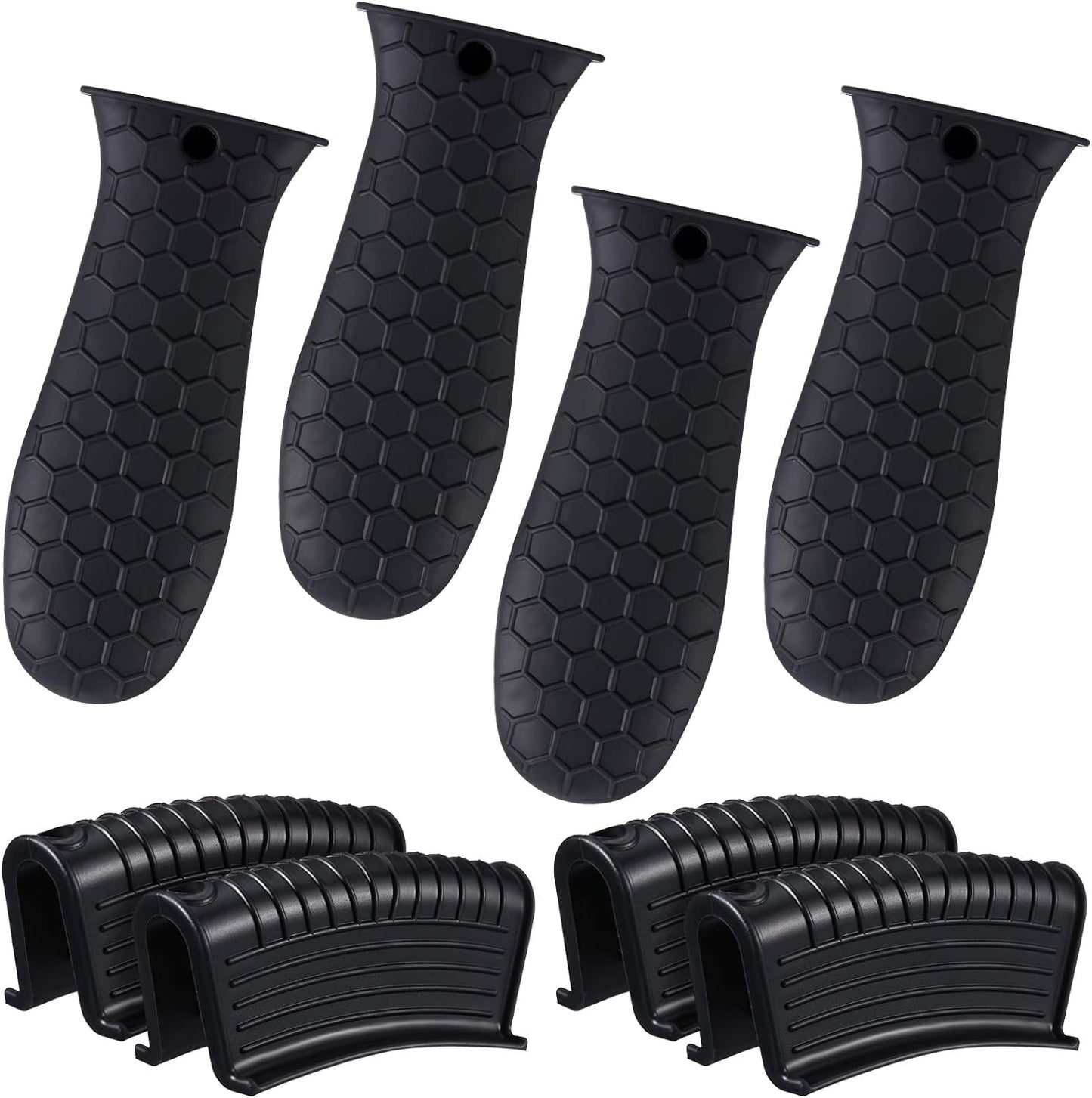 Patelai 8 Pcs Silicone Pot Holders Set Cast Iron Handle Cover Heat Resistant Pot Handle Covers Potholder Non Slip Reusable Pan Sleeve for Frying Pan Kitchen Supplies(Black)