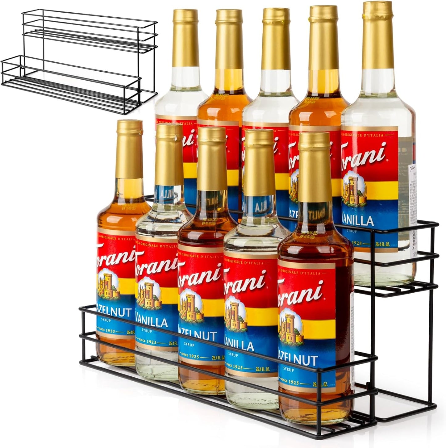 10 Bottle Capacity Coffee Syrup Organizer 2 Tier Coffee Syrup Stand Shelf for Coffee Bar Kitchen Small Wine Rack for Bar Family Storage for Syrup Wine Dressing