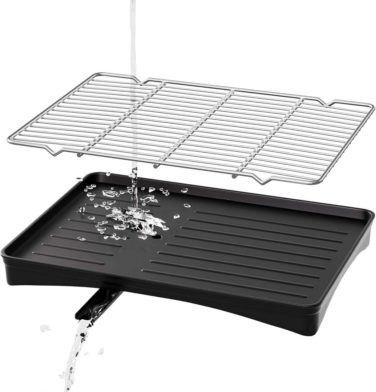 304 Stainless Steel Dish Drying Rack- Space-Saving Dish Rack, Dish Racks for Kitchen Counter, Fruit and Vegetable Drain,11.8''W x 16.5''L, Black