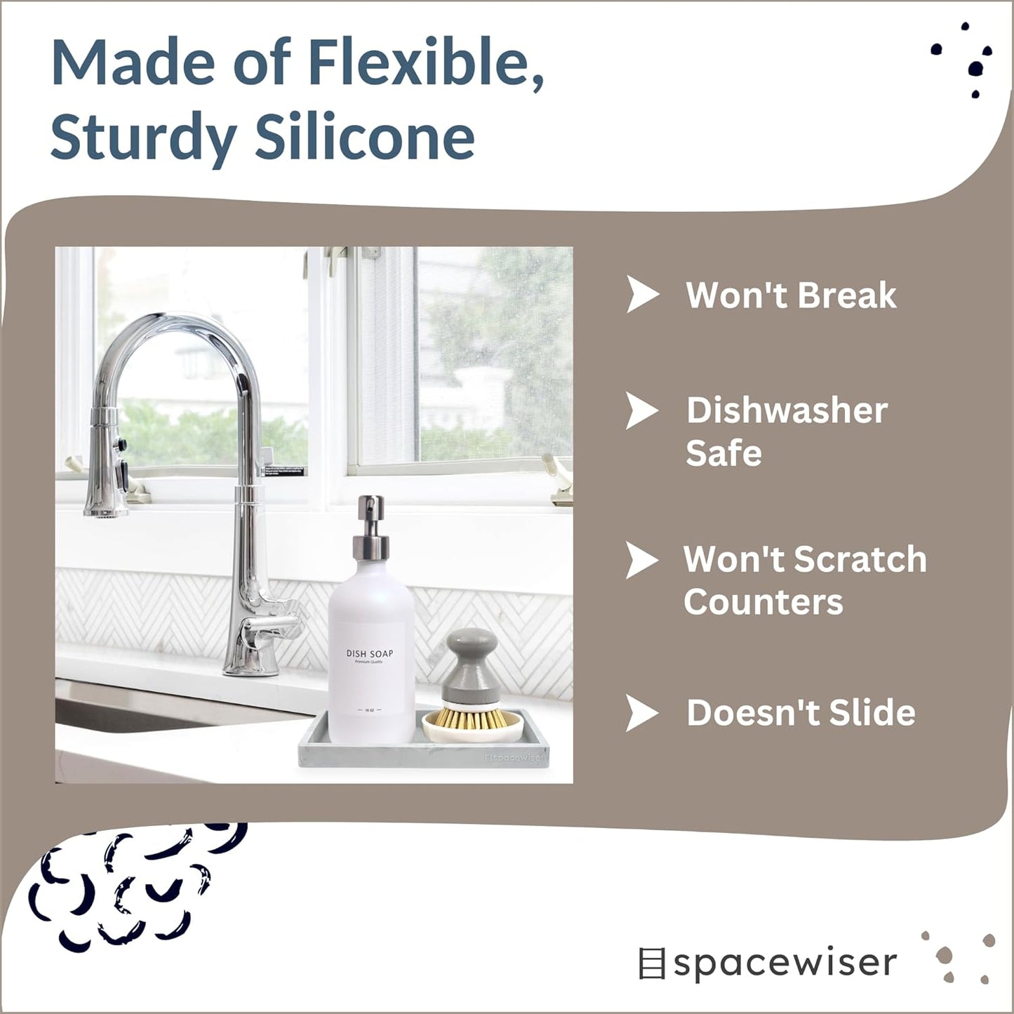 Countertop and Vanity Tray - 2 PC Small 7.7" Silicone Bathroom Trays, Kitchen Soap Tray, Dish Sponge Soap Holder Kitchen Sink Organizer Caddy, Bathroom Counter Trays for Lotion Dispenser