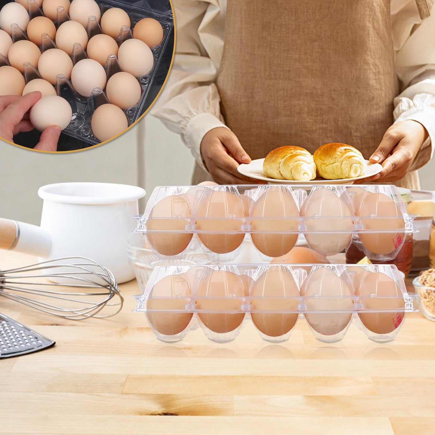 50 Pack Bulk Egg Cartons, Clear Plastic Chicken Egg Holders, Egg Tray Carton Holder for Home & Kitchen, Farm & Market Use, An Eco-Friendly Egg Storage Solution, 20 Grids(Medium Size)