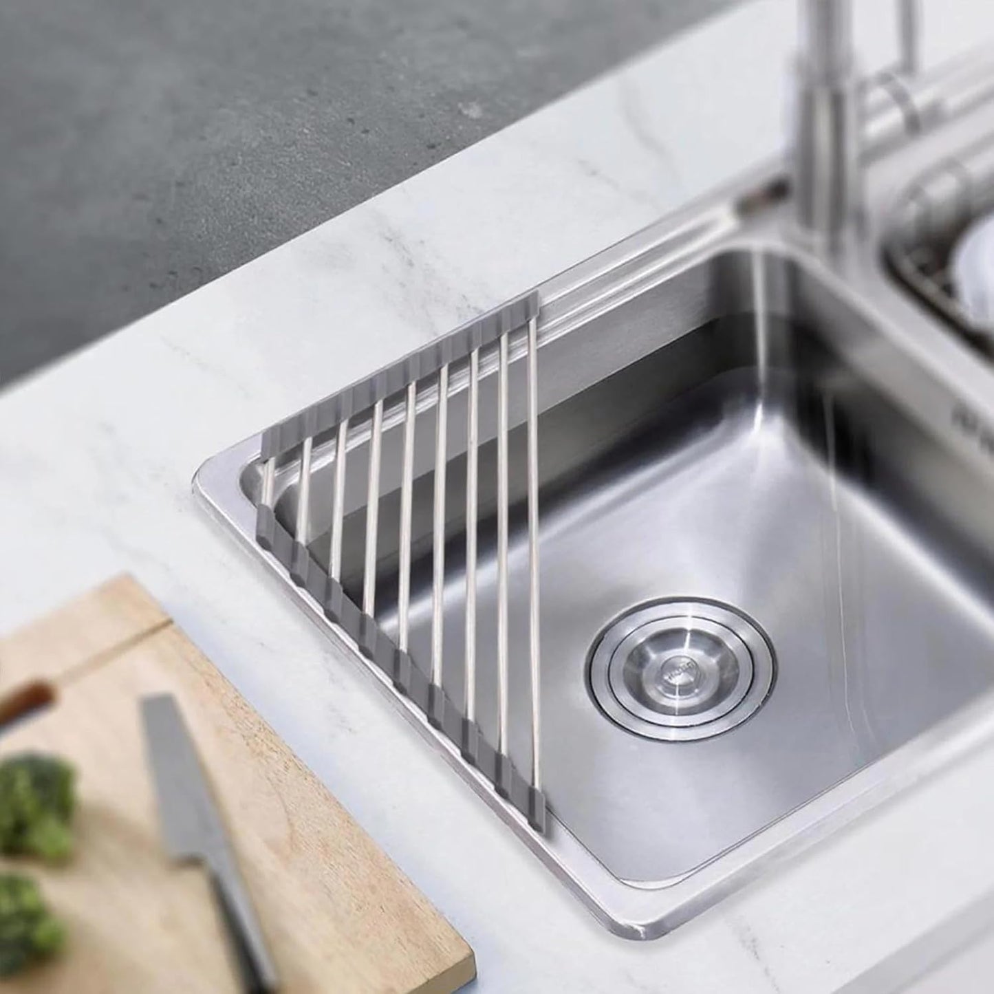 Dowell Over The Sink Roll Up Triangle Dish Drying Rack, 304 Stainless Steel, 9 Tubes, Dishwasher Safe, Food Safe, Heat Resistant, Foldable, Space-Saving, Sturdy, Multi-Purpose Sink Organizer