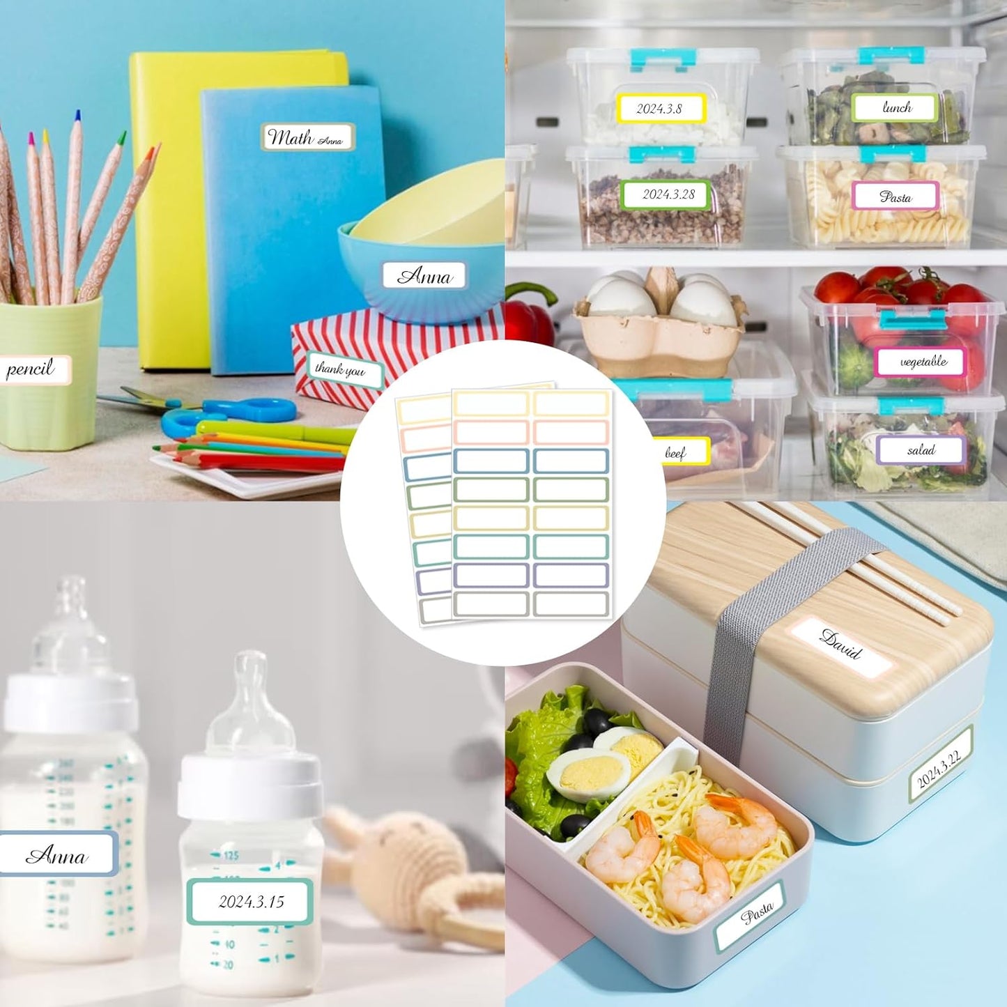 STARLIBOO Removable Labels, Removable Colored Labels Stickers, Self-Adhesive Rectangular Stickers Water/Oil/Tear Resistant for Food Containers/Classroom/Storage (8 Colors, 240 Labels)