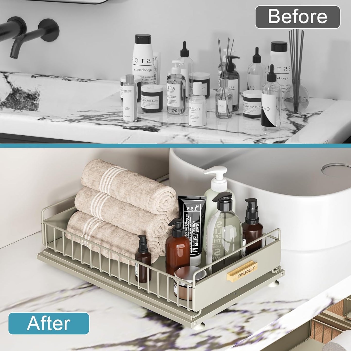 Under Sink Organizer - Under Sink Organizers and Storage Shelves, Multi-Use Kitchen and Bathroom Pull Out Cabinet Organizer with Sliding Drawers, Bathroom Cabinet Organizer, Gray