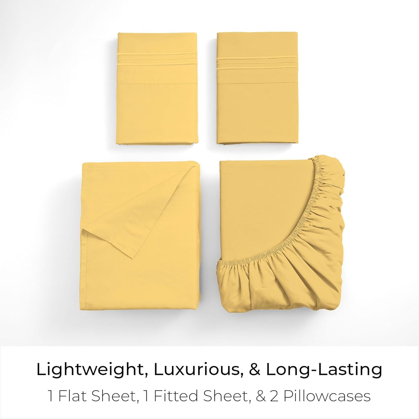 Mellanni Queen Sheets Set - 4 PC Iconic Collection Bedding - Hotel Luxury, Extra Soft, Cooling Bed Sheets - Wrinkle, Fade, Stain Resistant (Queen, Yellow)