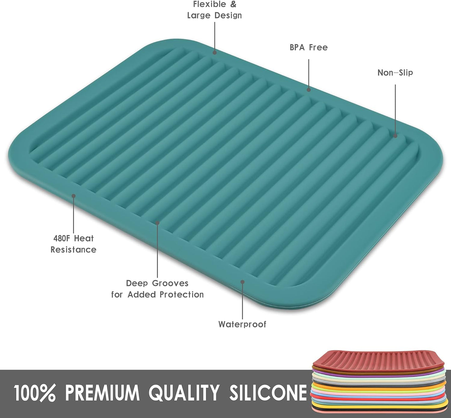 Smithcraft Silicone Trivets Mats for Hot Dishes and Hot Pots, Hot Pads for Countertops, Tables, Pot Holders, Spoon Rest Small Drying Mats Set of 2 Many Colors for Your Choose (Teal)