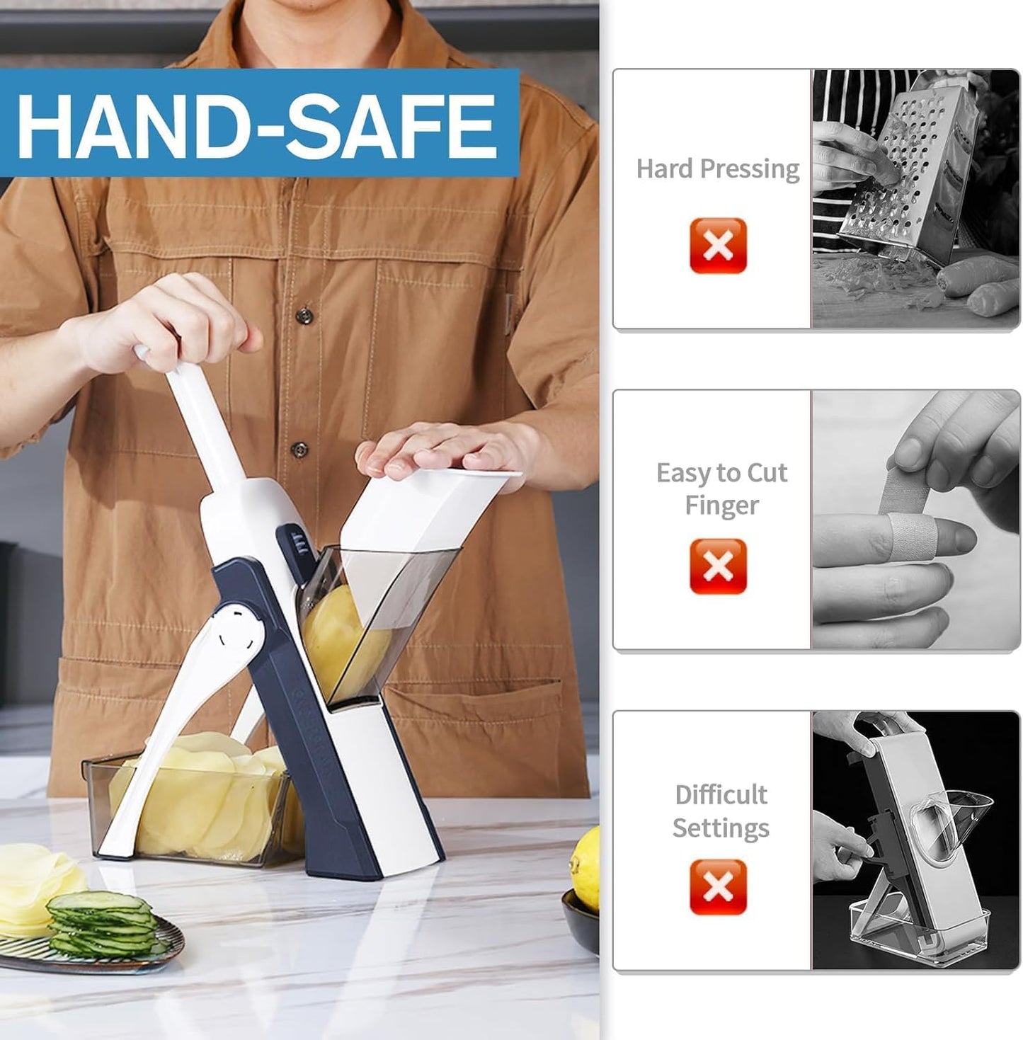 Safe Mandoline Slicer for Kitchen, Vegetable & Food Cutter & Thickness Adjustable 0.1-8 mm. Easy to Clean, Storage, Kitchen Faster Slice Artifact (Only Slice) (Blue)