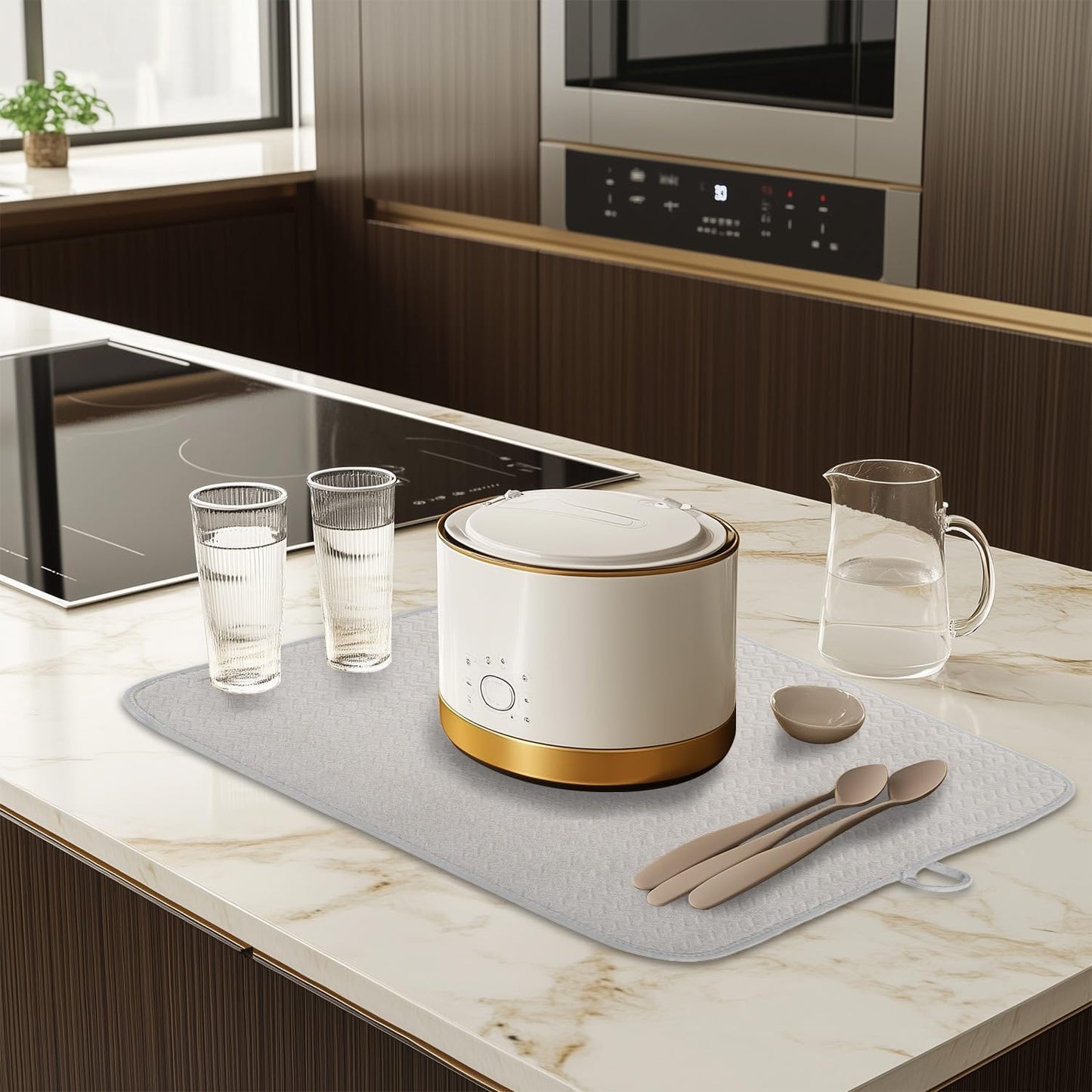 2 Pack Dish Drying Mat, Large 16" x 18" Highly Absorbent Microfiber Kitchen Counter Mat, Dish Drying Pad for Dishes,Perfect Drying Mat for Kitchen Counter, Utensils, Pots and Pans, Grey