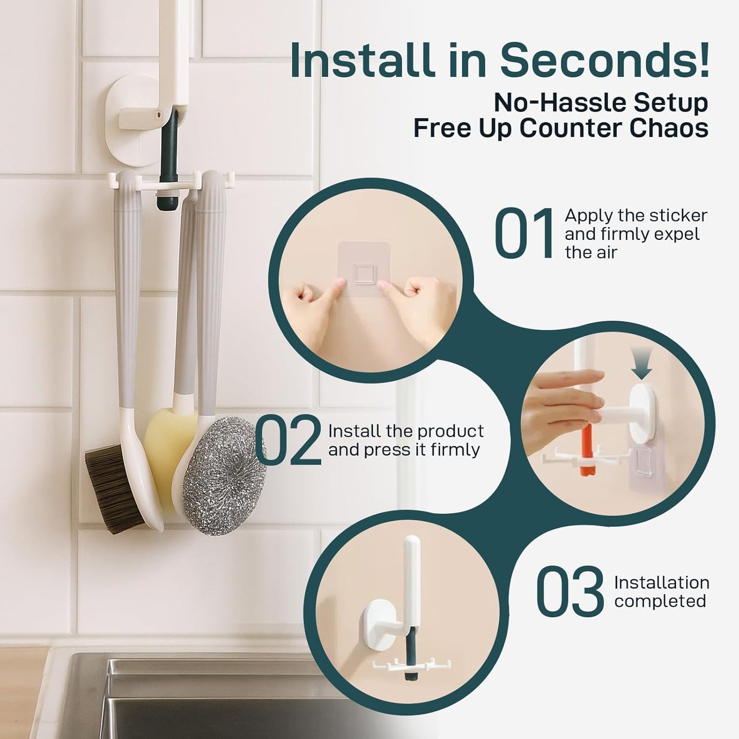 Dish Brush with Handle,4-Pieces Dish Brush Set with Holder,Replaceable Brush Heads Long Handle Kitchen Scrubber,for Pots,Sink,Pans &Bottles.Gray