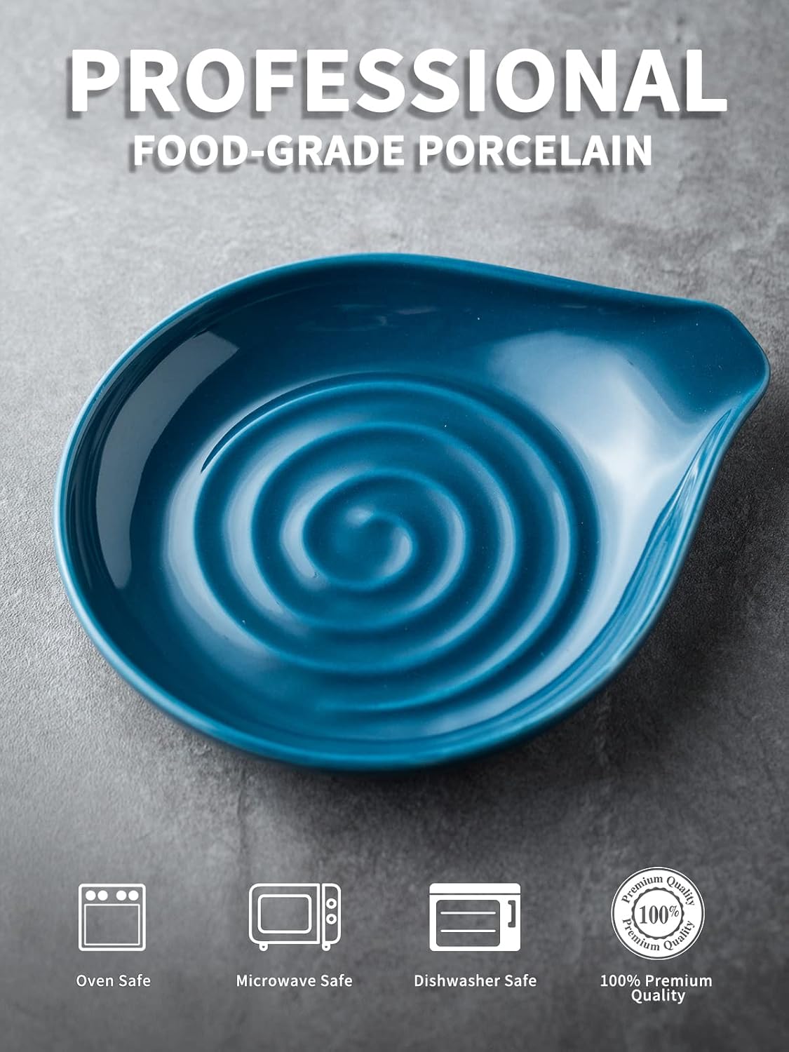 LAUCHUH Spoon Rest for Stove Top, Ceramic Spoon Holder for Kitchen Counter Large Spatula Holder for Spoons, Ladles, Tongs, Christmas Decor, Set of 2, 5 inch, Blue