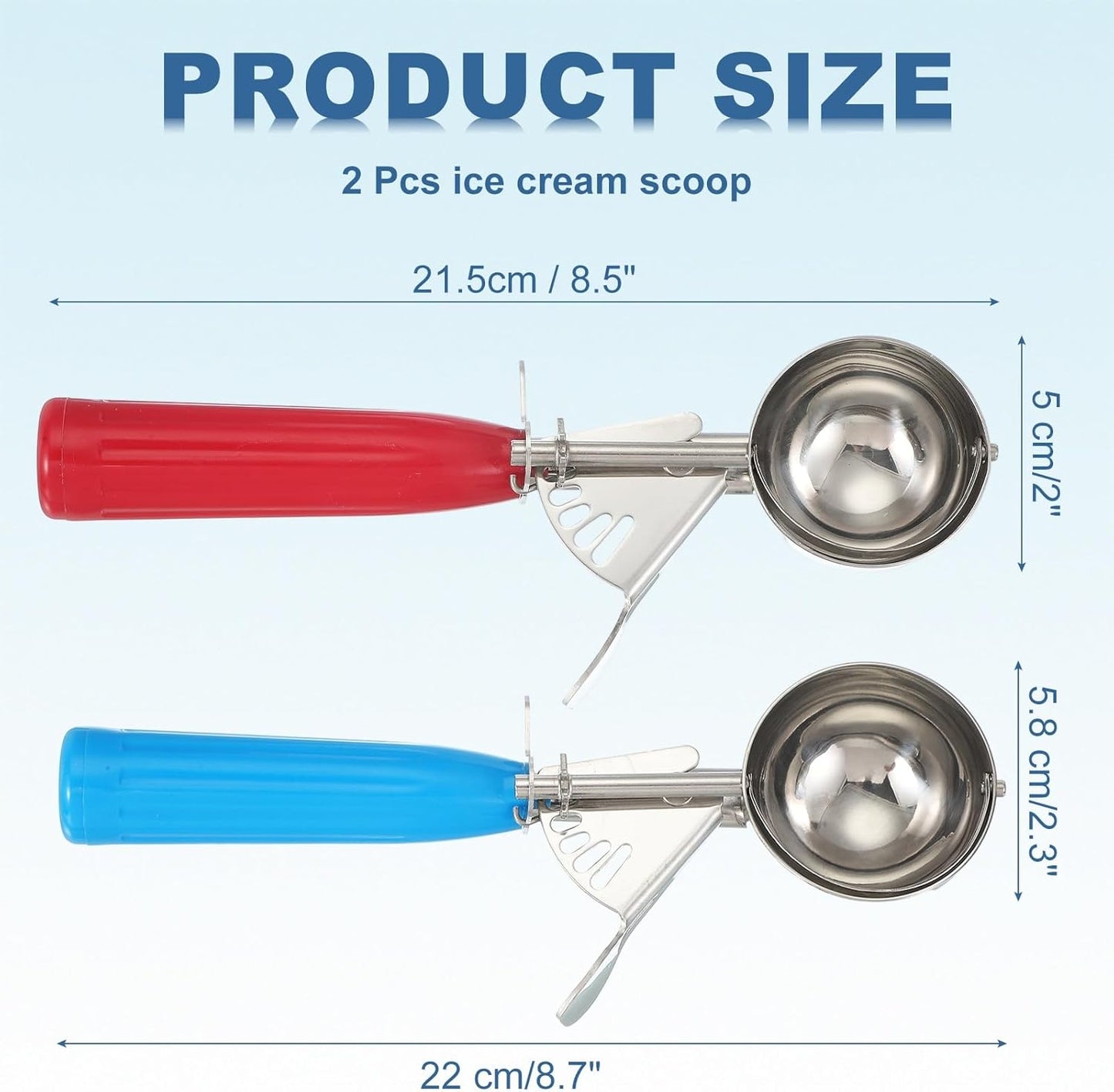 uxcell 2 Pcs Cookie Scoops, Ice Cream Scoop with Trigger for Baking Cookie Dough Rice Pudding Kitchen Gadget, Red, Blue