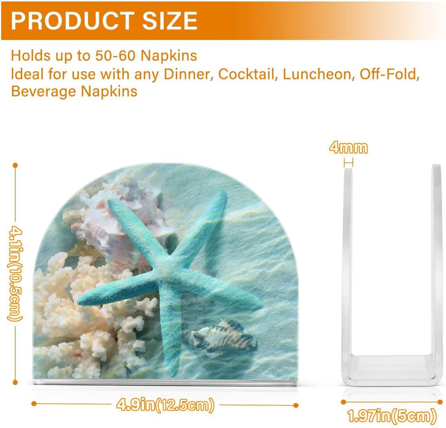 Seashell Starfish Summer Beach Napkin Holder for Table Paper Napkins Holder Acrylic Tissue Dispenser Kitchen Dining Room Bathroom Party Car Decor
