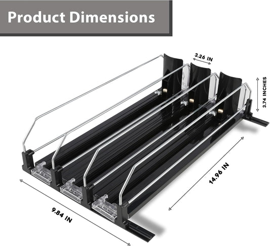 Upgraded Drink Organizer for Fridge – Adjustable Width Soda Can Organizer with Automatic Glide, Space-Saving Refrigerator Can Dispenser Holds Up to 25 Cans – Drink Holder for Fridge (3 Rows, Black)