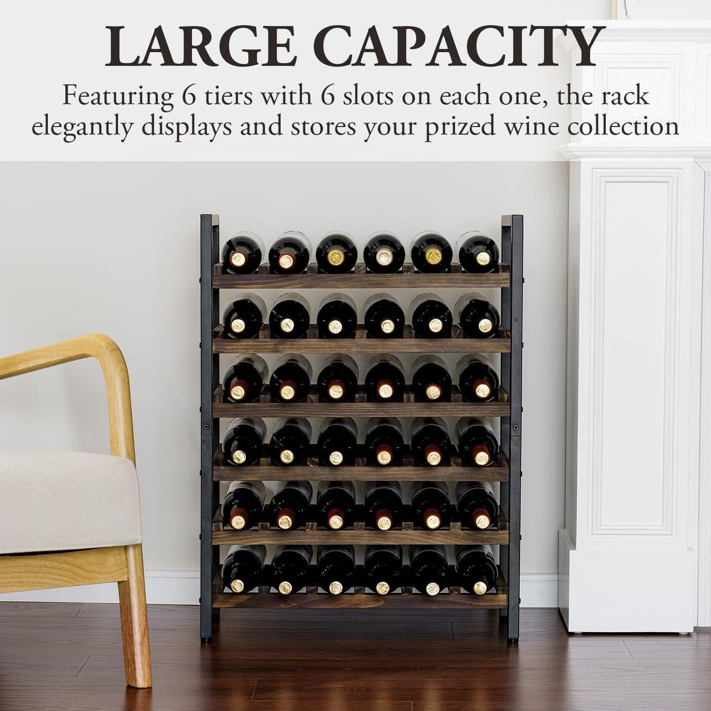 MyGift Wine Rack Freestanding Floor Stand, 9 Tier Wine Bottle Shelf - Holds up to 54 Bottles (Solid Wood)