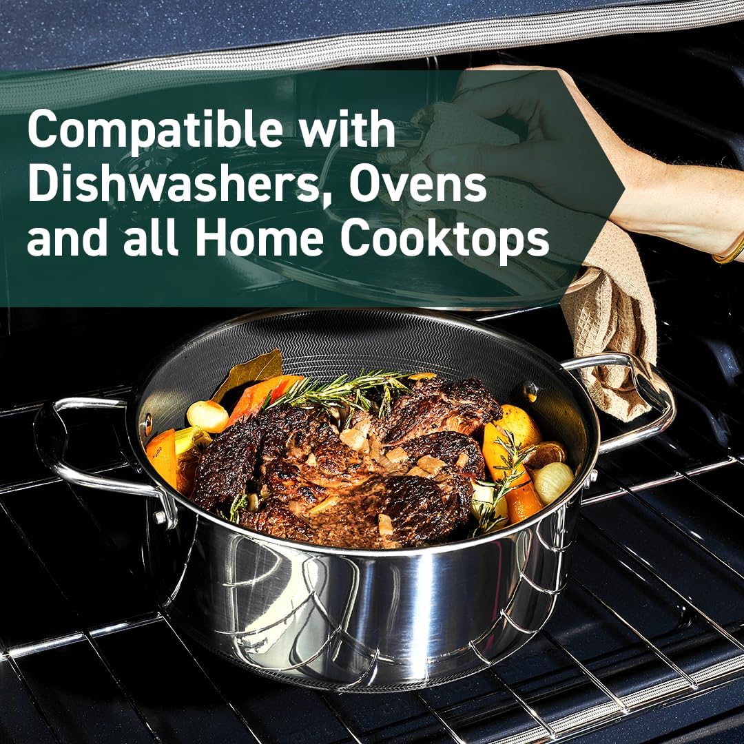 HexClad Hybrid Nonstick 5-Quart Dutch Oven with Stainless Steel Lid, Stay-Cool Handles, Dishwasher-Friendly, Oven-Safe Up to 900°F, Induction Ready, Compatible with All Cooktops