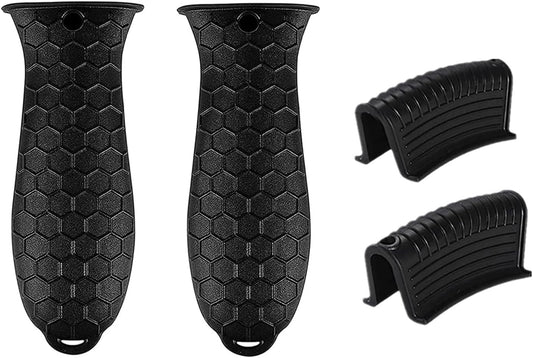 4 Pcs Non-Slip Silicone Hot Handle Holder & Assist Grips, Potholder for Cast Iron Skillets, Heat Resistant Handle Cover Sleeve for Frying Pans, Casserole, Cookware Handles, Black