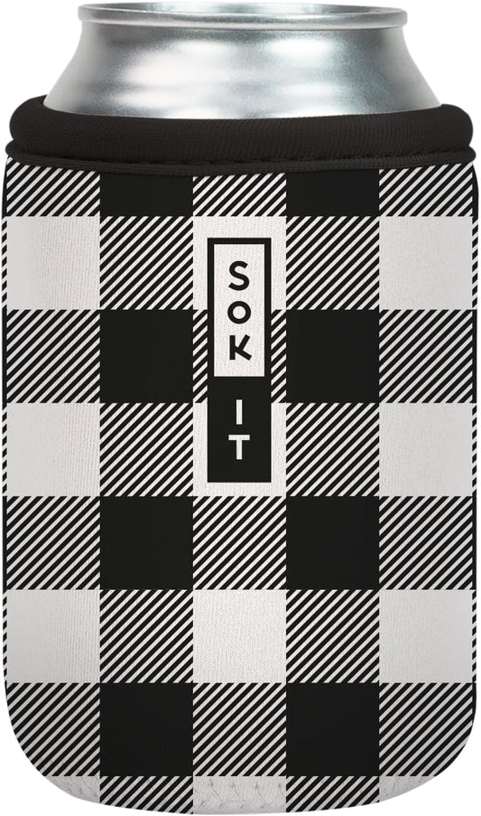 Sok It CanSok Sleeve for Beer & Soda Insulated Neoprene Cover (B&W Buffalo Check, 12oz Can Sleeve)