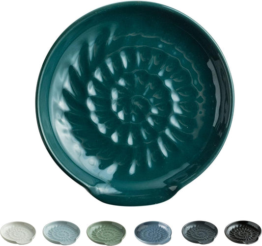 Spoon Holder for Stove Top, Cooking Spoon Rest for Multiple Utensils, Large Utensil Rest Ceramic Spatula Holder, Modern Farmhouse Kitchen Decor, Drak Green