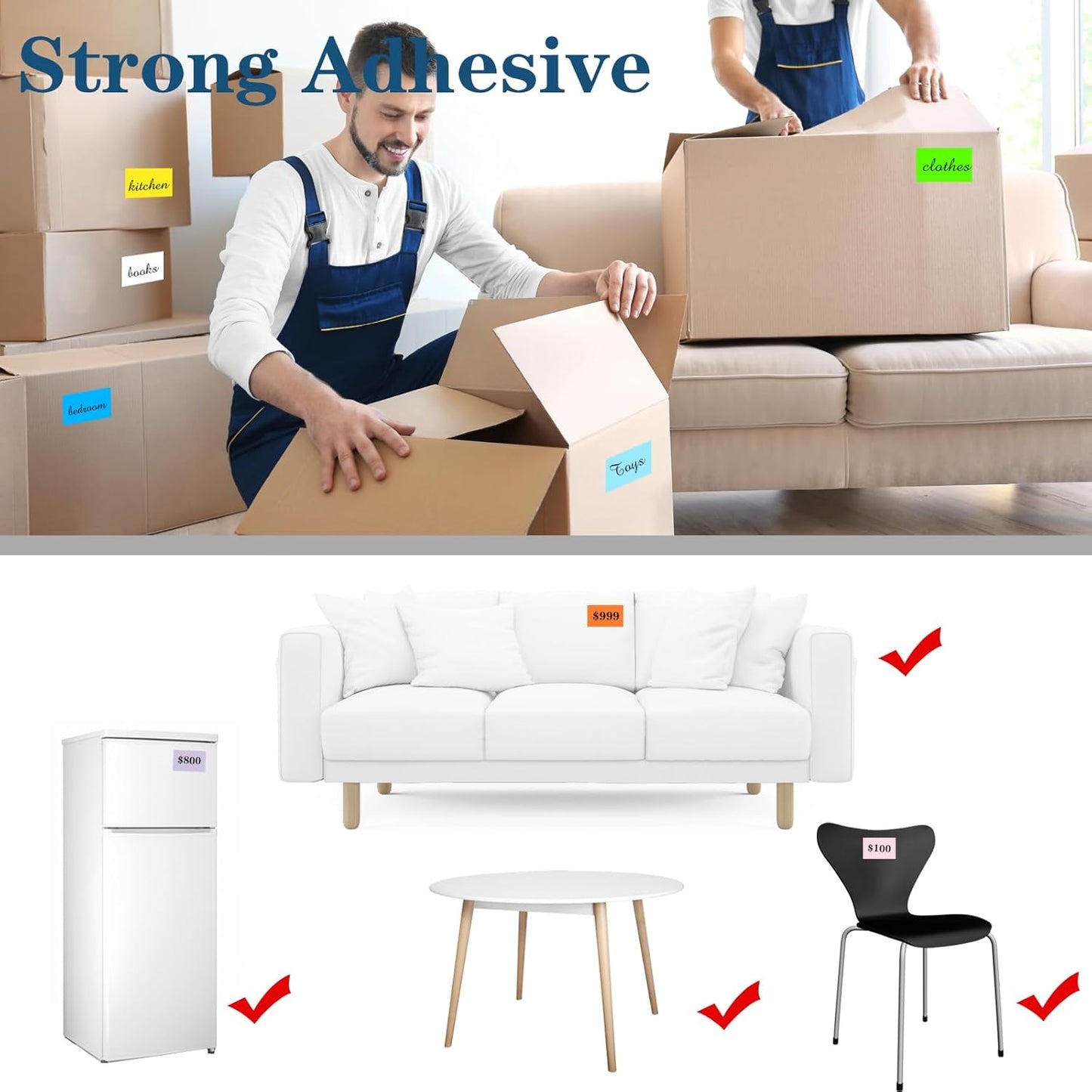 STARLIBOO 3"X5" Rectangle Color Coding Labels, Removable Square Label Inventory Stickers, Permanent Warehouse Moving Box Square Label (250Labels, White)