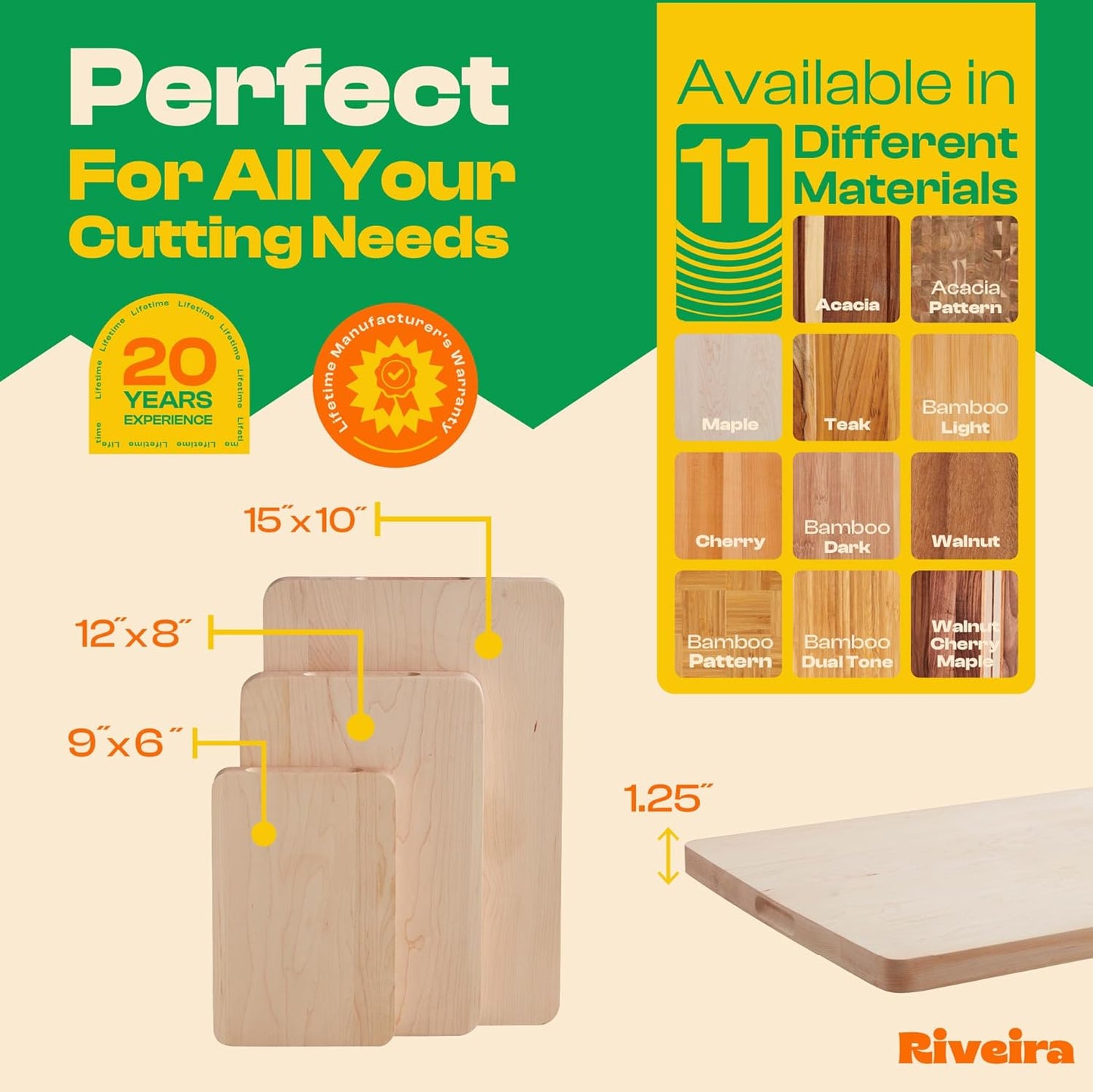 Riveira Maple Wood Cutting Board – Versatile and Durable: Set Of 3 Pcs Rectangular Wooden Cutting Board – Natural Wooden Cutting Boards For Kitchen – Complete Maple Wooden Chopping Board