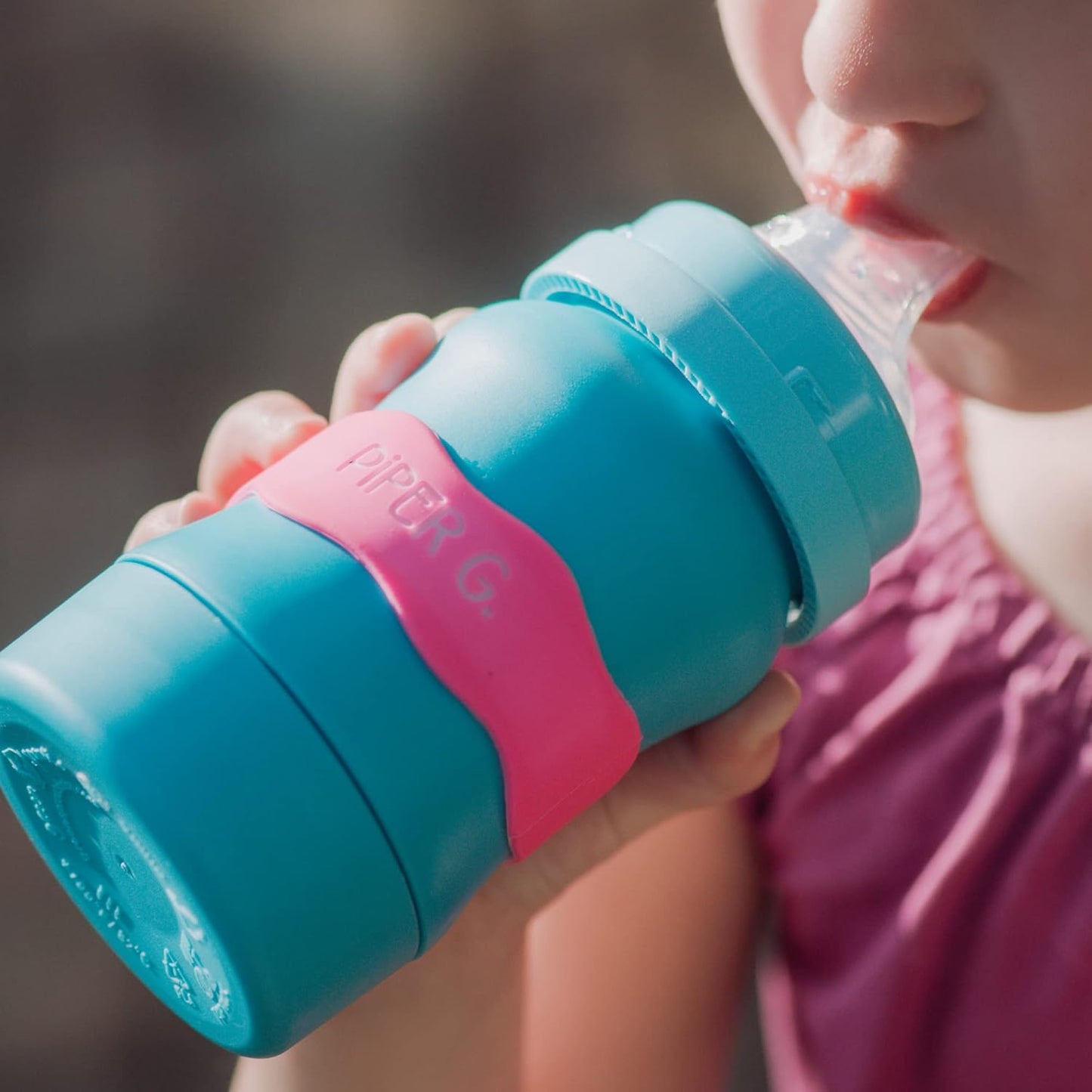 InchBug Orbit Labels - Baby Bottle Name Labels for Daycare, Sippy Cup Bands - Engraved Silicone, Reusable, Dishwasher Safe, White Contrasting Personalization, 4-Pack (Sea Glass)