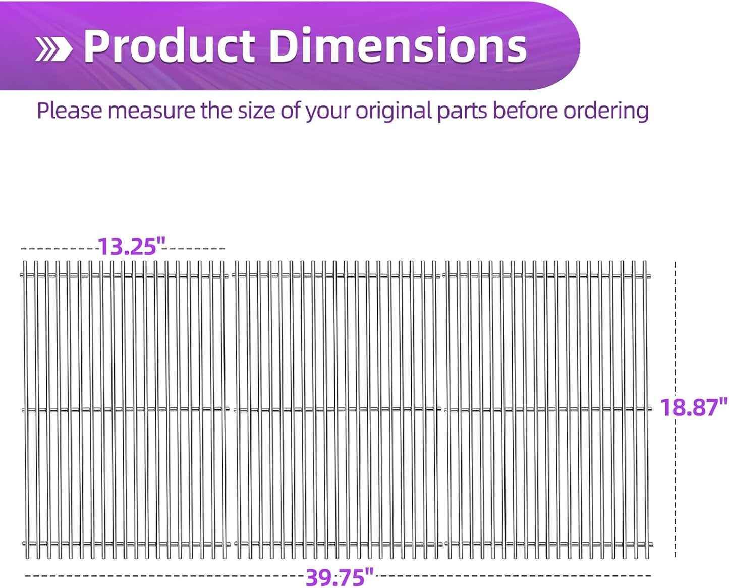 18 7/8" 304 Stainless Steel Grill Grates for Weber Genesis ii E-610 S-610 Genesis ii LX E-640 S-640 Genesis 2 Grill Parts for Weber Genesis ii 600 Series 66803 66096 Gas Grills 3 Pack