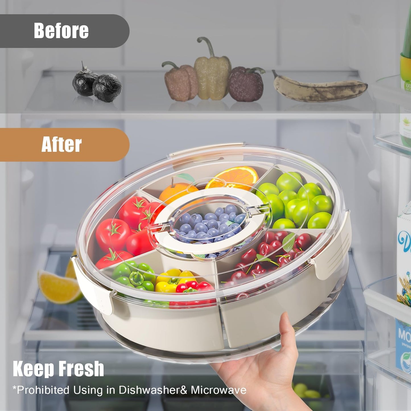 Divided Serving Tray with Lid and Handle,Large Snack Spinner,Snackle Box Container, Multi-Purpose Food Platter for Charcuterie Veggie Fruit, Taco Tuesday Movie Night Travel Beach Picnic Essentials