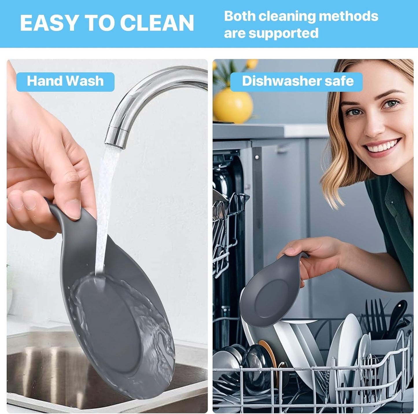 Spoon Rest for Stove Top, 3 Pack Large Silicone Spoon Holder for Kitchen Counter, Heat Resistant Cooking Spoon Holder, Microwave and Oven Safe (Pink, Grey, Blue)