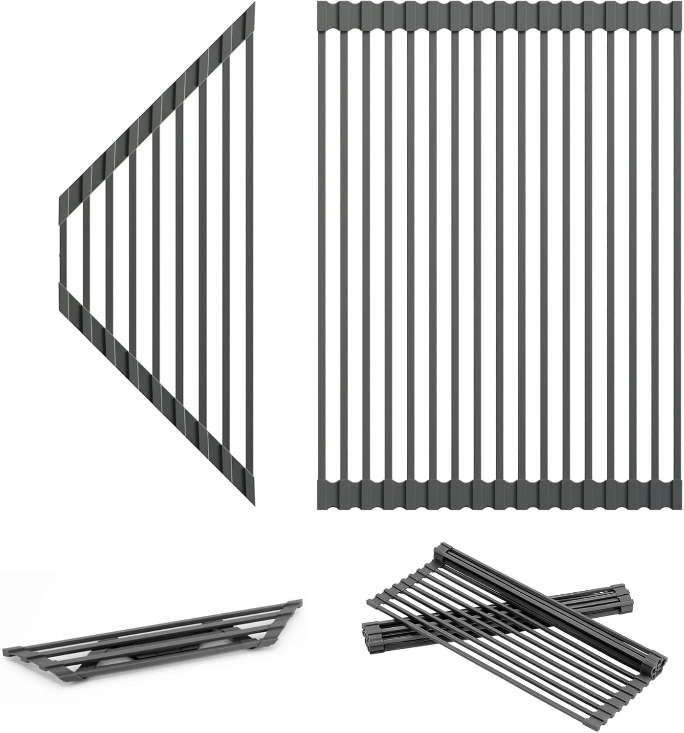 Dowell Over The Sink Roll-Up Dish Drying Rack, Foldable Tube Design, Space Saving Sink Organizer, Sturdy, Easy to Clean, Stylish Look - Triangle+Rectangular - Full Silicone