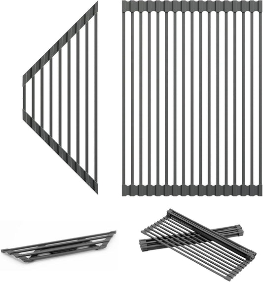 Dowell Over The Sink Roll-Up Dish Drying Rack, Foldable Tube Design, Space Saving Sink Organizer, Sturdy, Easy to Clean, Stylish Look - Triangle+Rectangular - Full Silicone