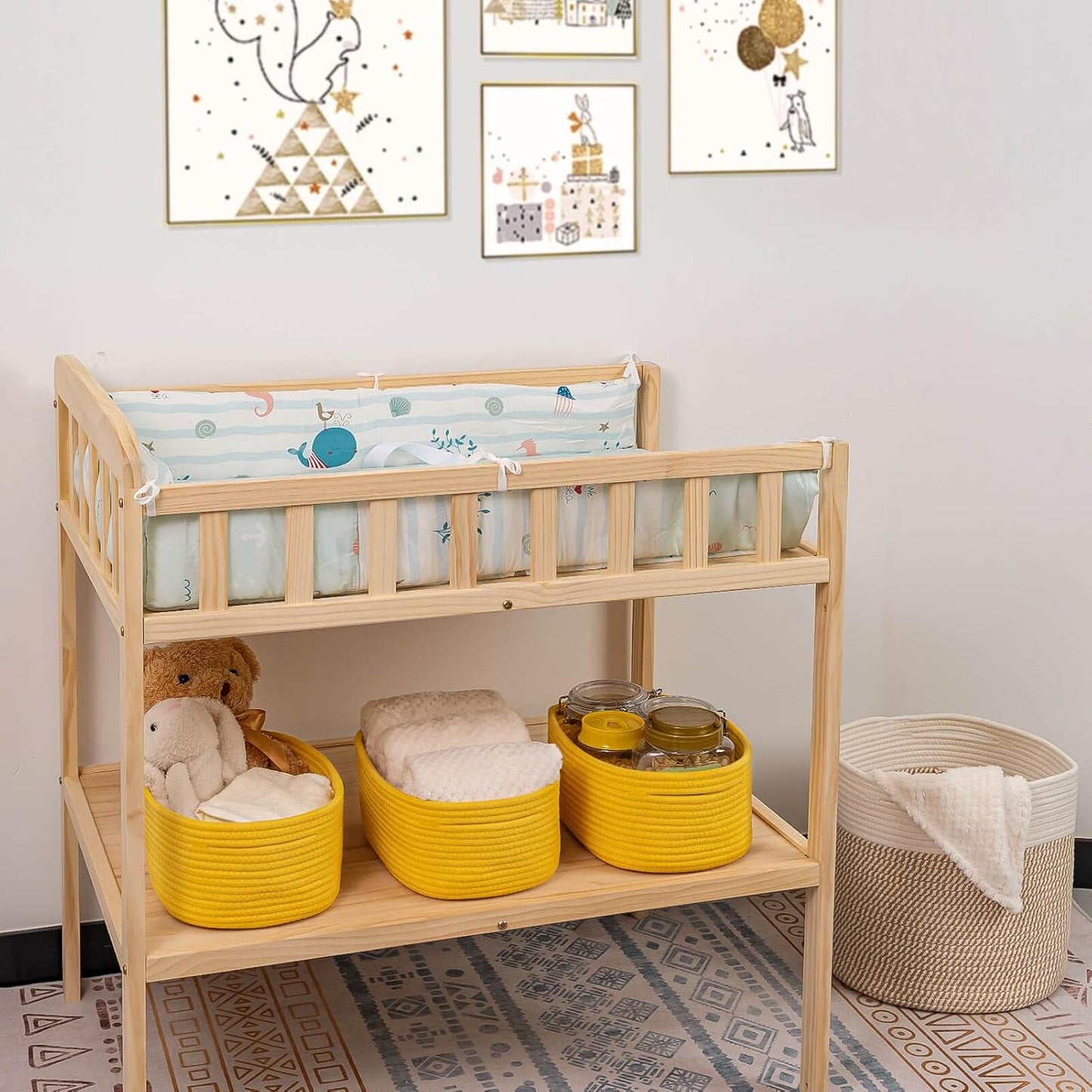 CubesLand Cube Shelf Closet Storage Baskets Bins Set 2,Woven Basket for Organizing/Storage,Long-lasting &Skin-friendly Toy Storage Basket Bin,Stylish Room Decor Basket,Yellow Cotton Rope Basket