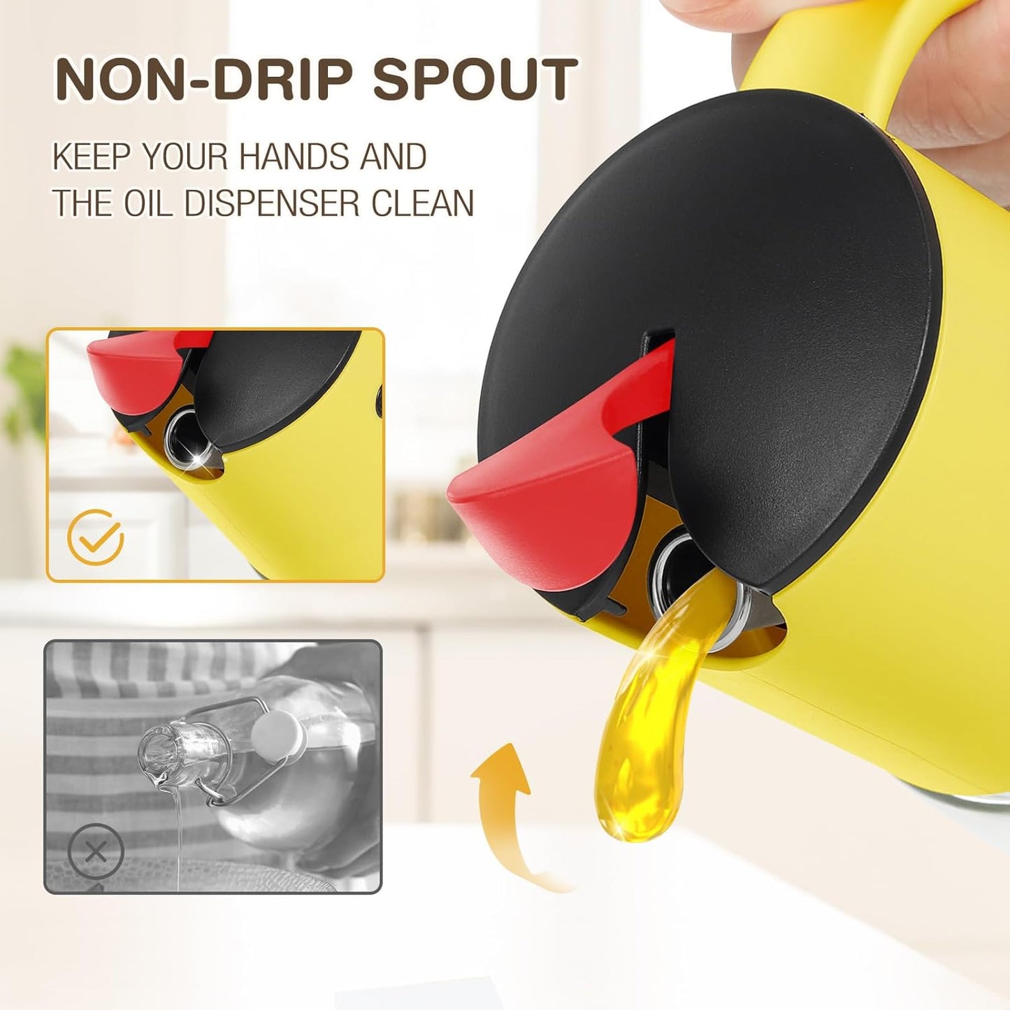 Vucchini Olive Oil Dispenser Bottle for Kitchen Auto Flip Vinegar Dispenser-Leakproof Soy Sauce Dispenser Glass Cruet, Non-Drip Spout Cooking Dispenser (Set of 2,10 oz)