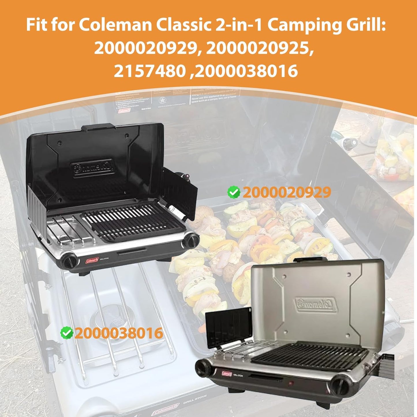 Grill Grates for Coleman 2-in-1 Camping Grill, Cooking Grid for Coleman 2 Burner Propane Stove, Fits Coleman Classic 2-Burner 2000020929 2000020925 2157480 ‎2000038016 Propane Stove Replacement Parts