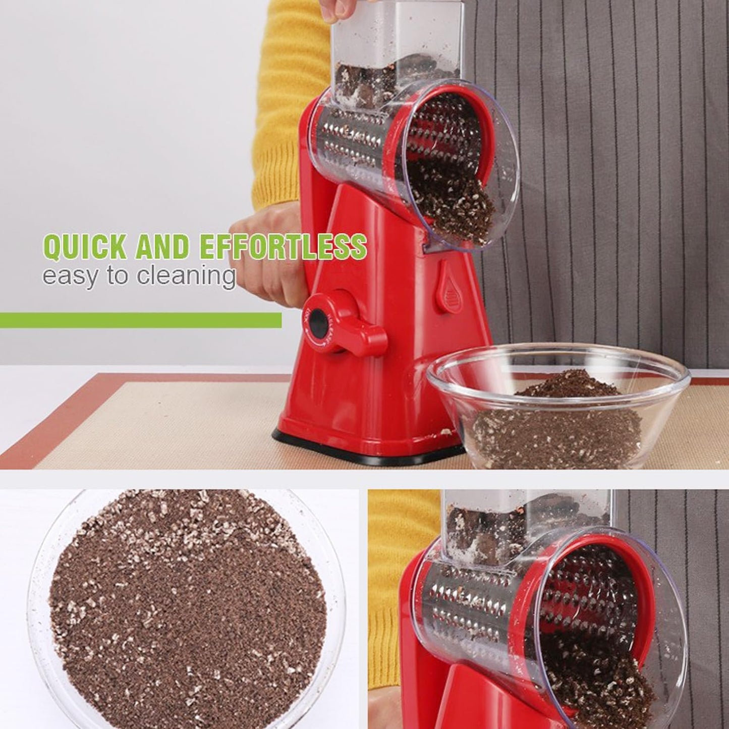 Rotary Cheese Grater with Handle, Hand Crank Cheese Shredder Manual Vegetable Slicer with Non-slip Suction Base, Cheese Shredder for Vegetables, Nuts, and Parmesan, Easy to Clean