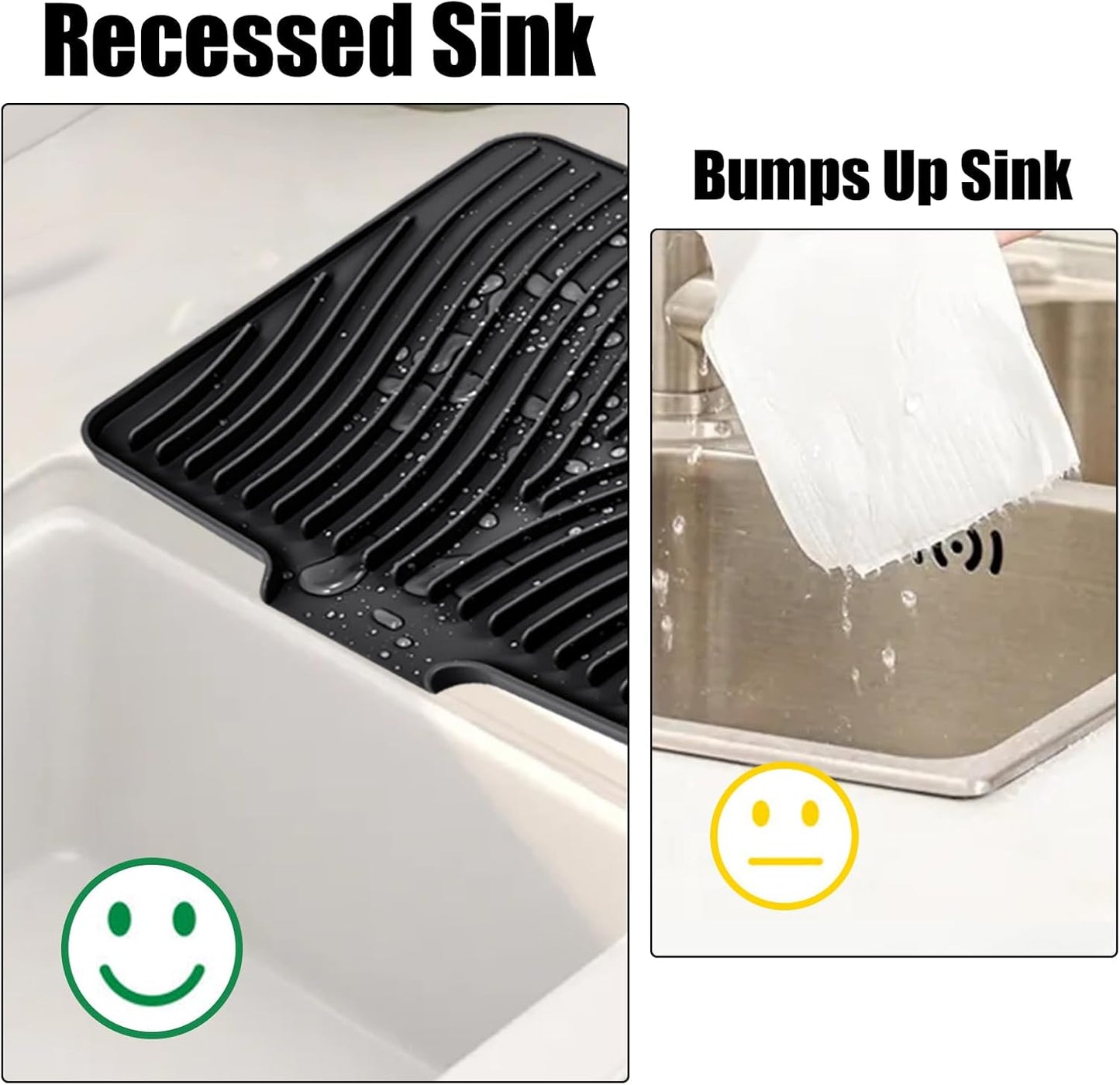 Silicone Dish Drying Mat for Kitchen Counter, Dish Drying Pad, Non-Slip Drain Pad with Built-in Drain, Heat Resistant Stone Drying Mat(15.8" x 13", Black)