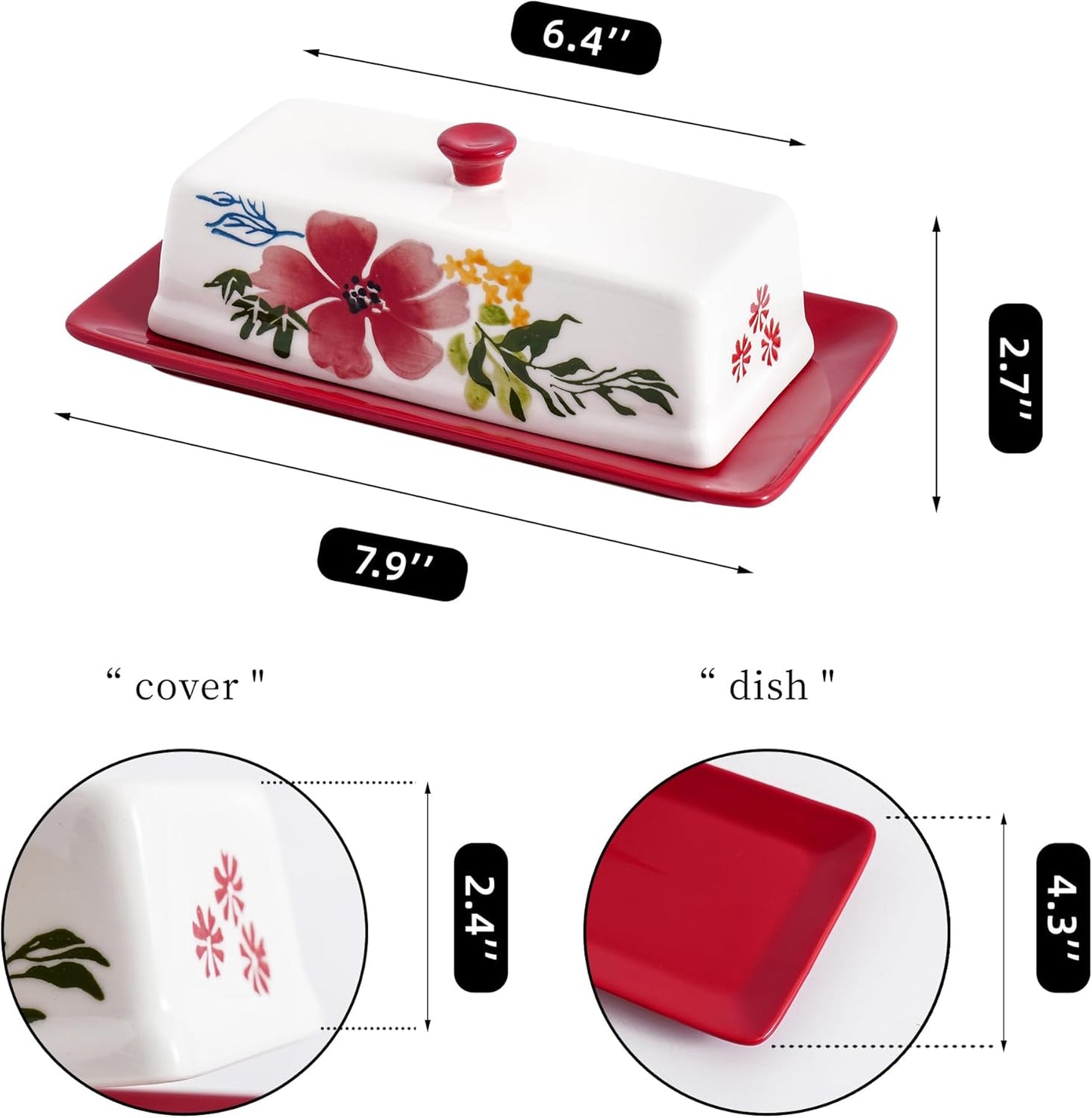 Butter Dish Ceramic Butter Keeper Butter Dish with Lid, Butter Container, RED