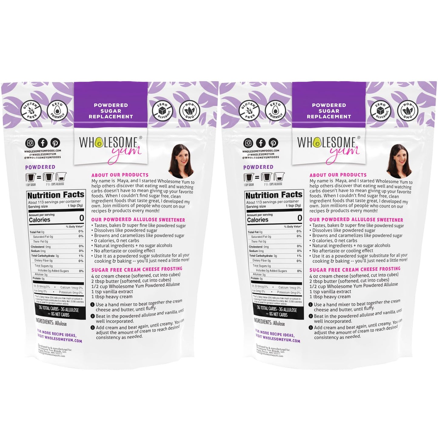 Wholesome Yum Powdered Allulose Sweetener - Natural Keto Powdered Sugar Substitute - Non GMO, Zero Carb, 0 Calorie, Sugar Free, No Aftertaste - Confectioners Sugar Replacement (12 oz, 2 Pack)