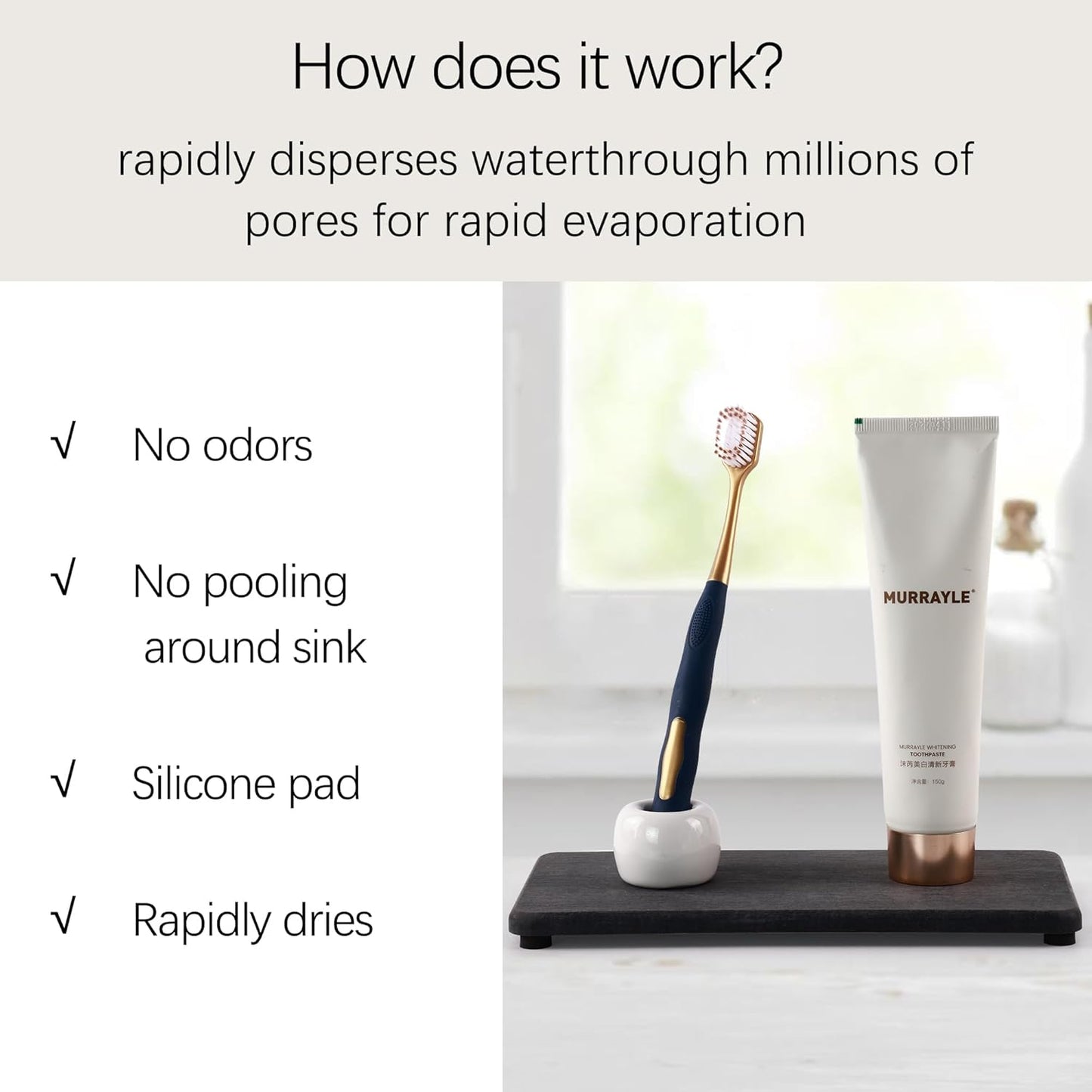 2 Pcs Water Absorbing Stone Trays, Kitchen/Bathroom Sink Soap Dish, Diatomite Tray Used for Hand Soap & Cosmetic Bottles in The Modern Home, 4" W x 8.3" L, Dark Gray