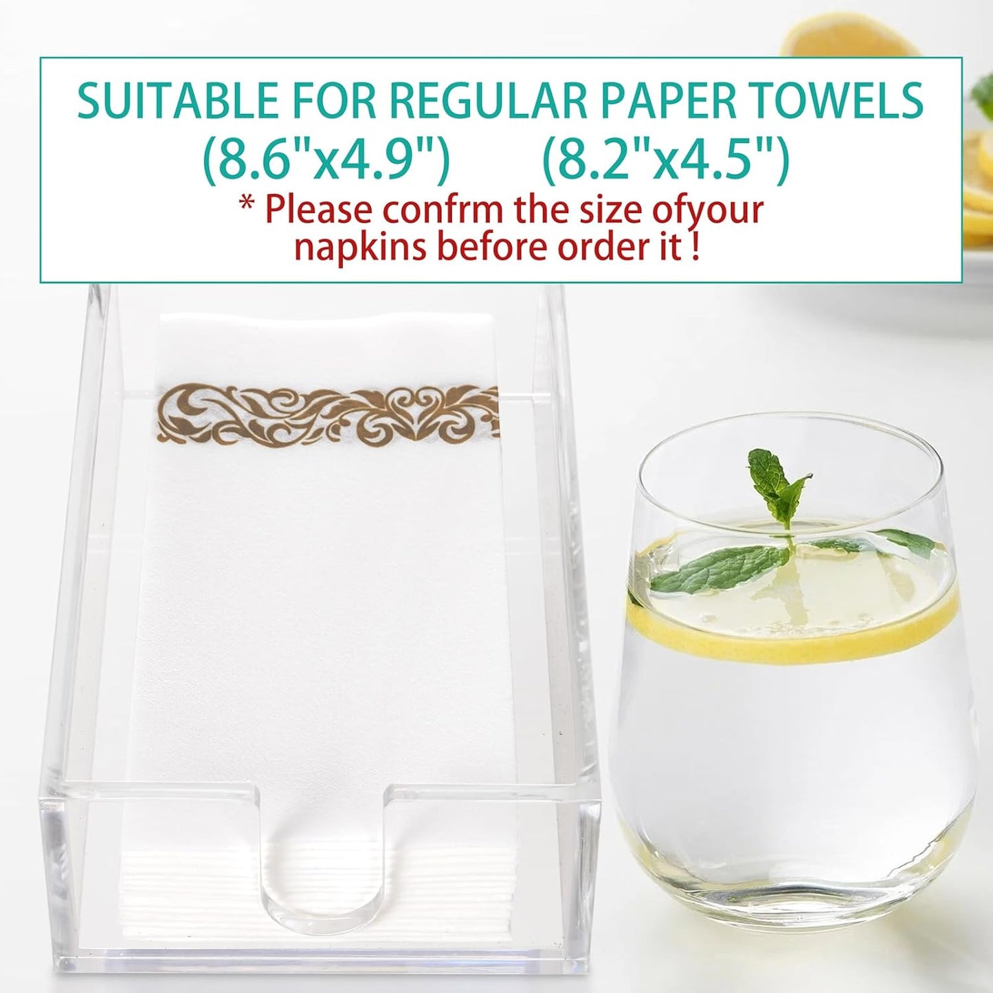 Rubtlamp 2Pcs Acrylic Napkin Holder Bathroom - 0.27Inch Thickness Clear Acrylic Guest Towel Holder - Hand Towel Tray for Kitchen, Parties, Weddings, Party, Hotel, Restaurant（Clear, 9”X5.5”X2.5”）