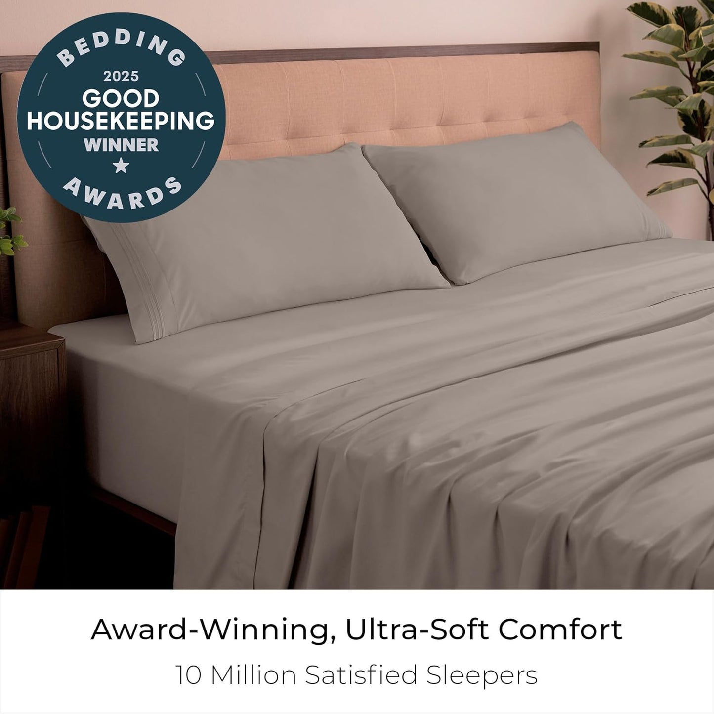 Mellanni California King Sheets Set - 4 PC Iconic Collection Bedding - Hotel Luxury, Extra Soft, Cooling Bed Sheets - Wrinkle, Fade, Stain Resistant (Cal King, Tan)