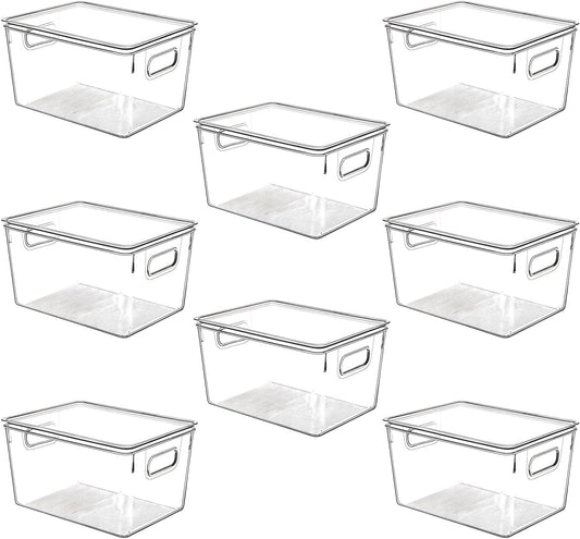Clear Plastic Stackable Storage Bins with Lids, Pantry Organizers and Storage Containers Fridge Organizer Bins Kitchen Cabinet Organizer Bin for Organizing Under Sink Refrigerator Organization