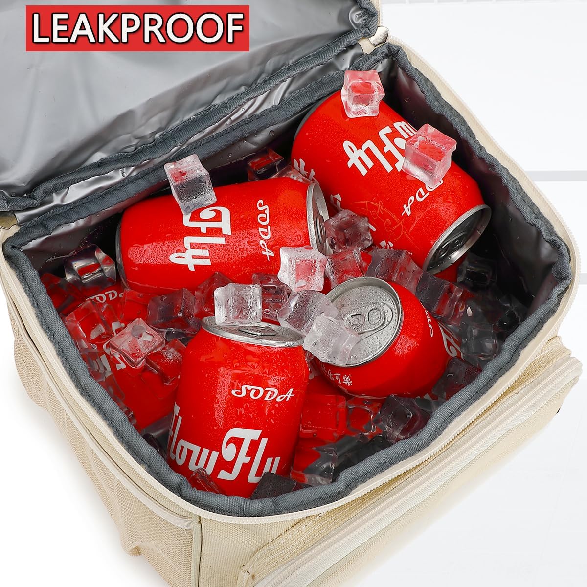 FlowFly Double Layer Cooler Insulated Lunch Bag Adult Lunch Box Large Tote Bag for Men, Women, With Adjustable Strap,Front Pocket and Dual Large Mesh Side Pockets