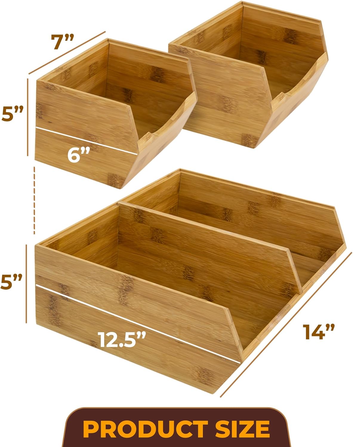 HOMESTEAD Bamboo Pantry Storage Bins - Stackable Baskets, Potato and Onion Storage for Pantry Organization, Set 3 Pieces