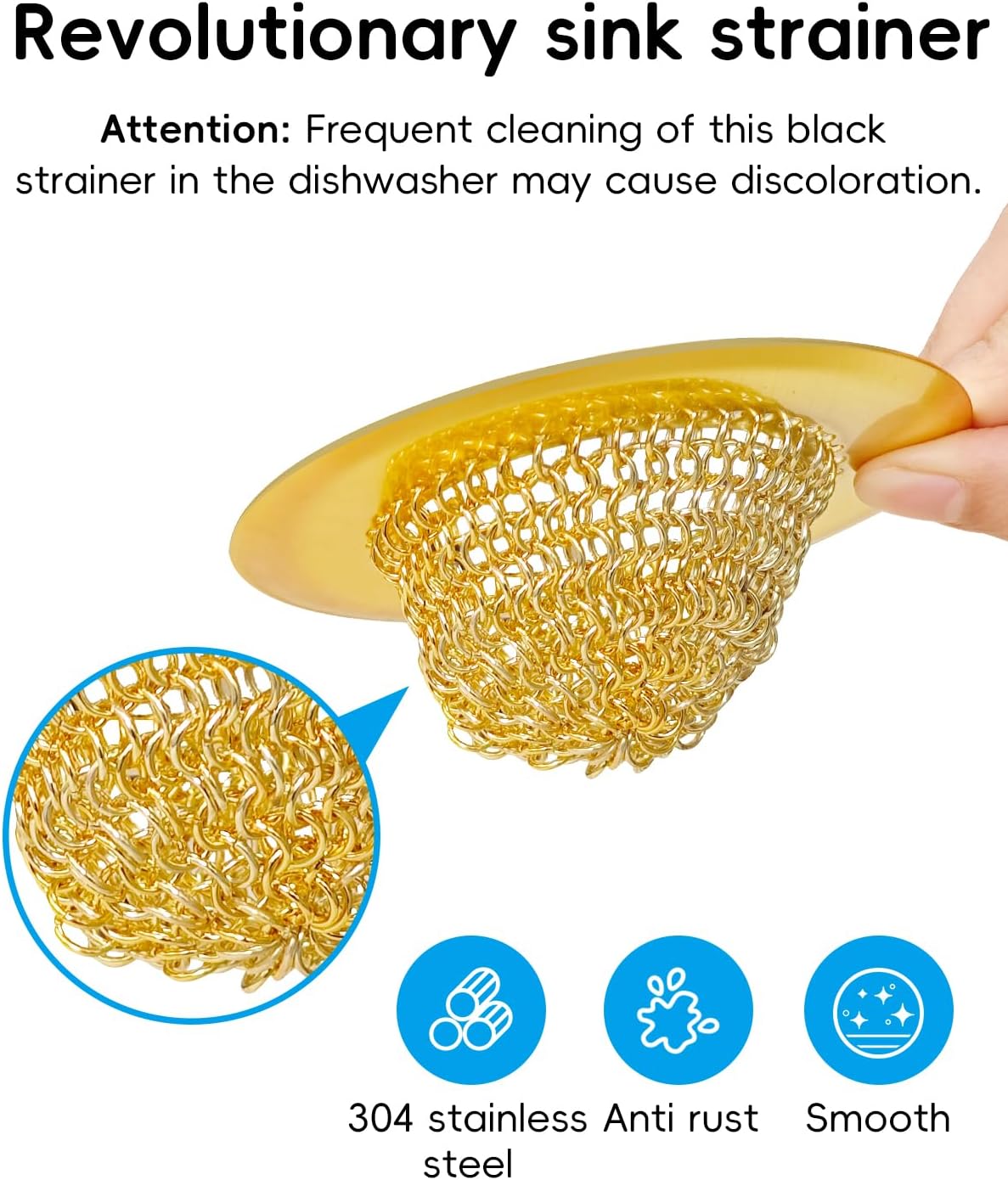 Gold Sink Strainer, Reversible Mesh Sink Strainer with 304 Stainless Steel, Revolutionary Anti-Rust Kitchen Sink Drain Strainer Food Catcher for Garbage Disposal Without Clogging
