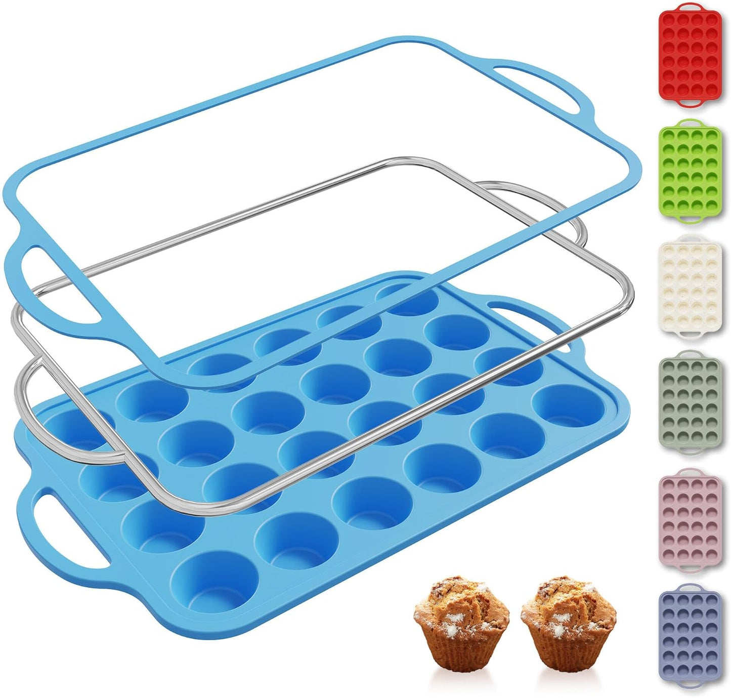 24 Cups Silicone Muffin Pan with Metal Reinforced Frame Cupcake Tray Egg Mold Mama Mommy Mom Ever Christmas Xmas Birthday Law Step Stepmom Stepmother Who Have Everything Good Unique Useful Present