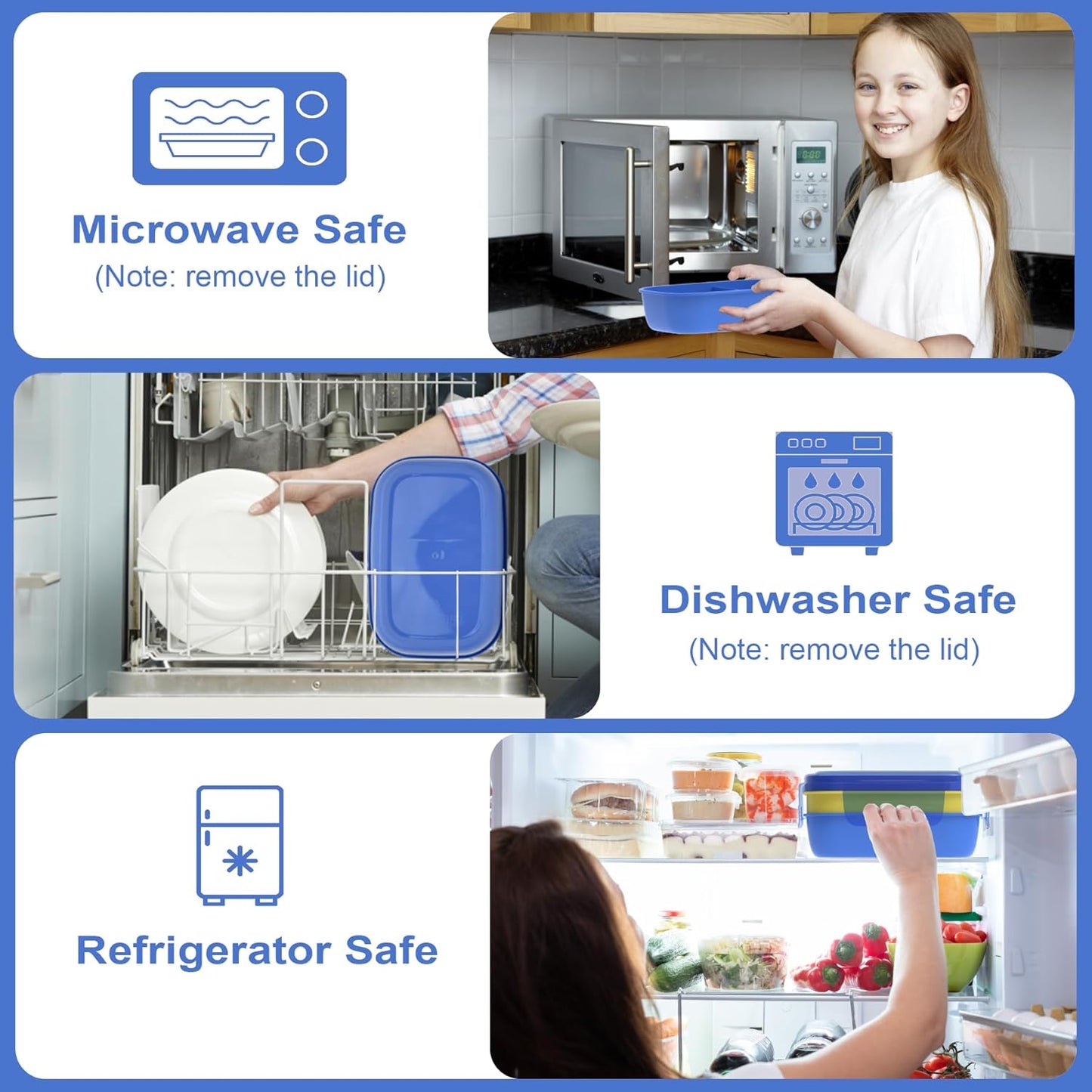 JBGOYON® Blue Bento Lunch Box Set - 3 Stackable Containers for Adults and Kids - Includes Lunch Bag, Leak-Proof and BPA-Free - Built-in Utensil Set and Snack Bag - Dishwasher Safe