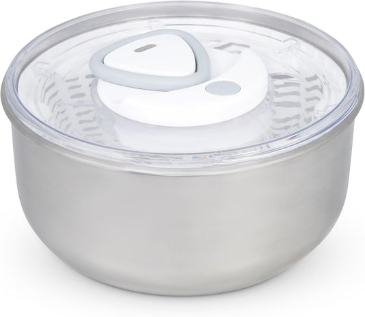 Zyliss Easy Spin 2 Stainless Steel Salad Spinner - Lettuce & Vegetable Spinner - Works as a Large Serving Bowl - Stainless Steel & BPA-Free Kitchen Essential - Silver