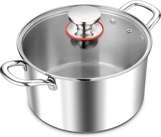 E-far 8 Quart Stock Pot with Lid, 18/10 Tri-ply Stainless Steel Stockpot for Induction Ceramic Gas Stoves, Heavy Duty Cooking Pot for Pasta Soup Stewing Simmering, Oven and Dishwasher Safe