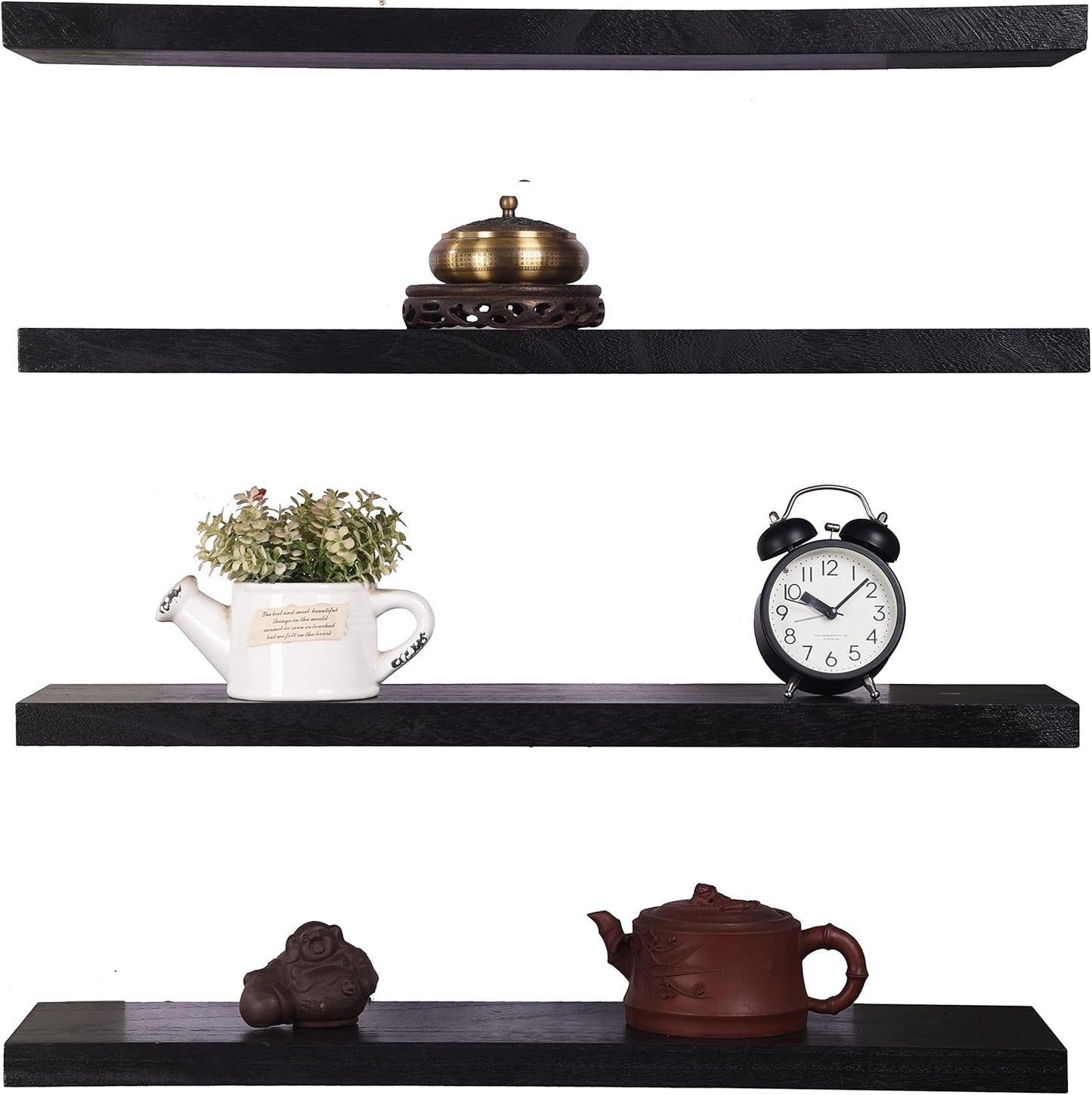 Wood Floating Shelves for Wall, Wooden Wall Shelves for Bedroom, Wall Mounted Shelves for Living Room, Set of 4 Black 24 Inch