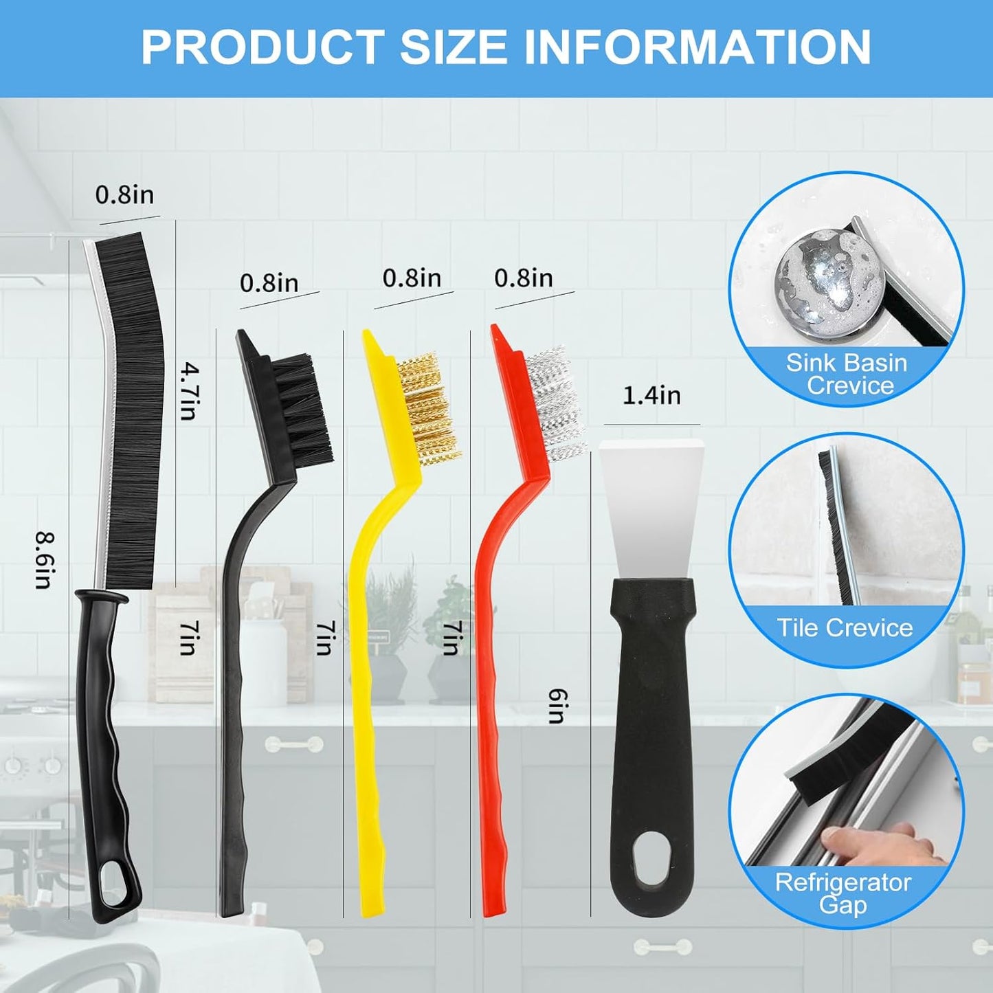 10Pcs Crevice Cleaning Brush Set with Scraper, Hard Bristle Cleaning Supplies for Kitchen, Bathroom, Corner, Sink, Cup, Teapot, Bottle